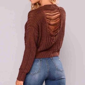 Cropped knitted sweater-Plum